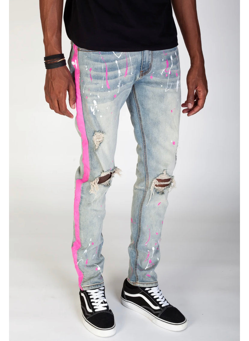Pink Striped Jeans With Paint Splatter – AG 360 Clothing
